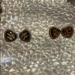 Two pairs of heart animal print earrings